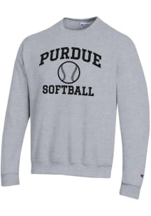 Mens Purdue Boilermakers Grey Champion Softball Powerblend Crew Sweatshirt