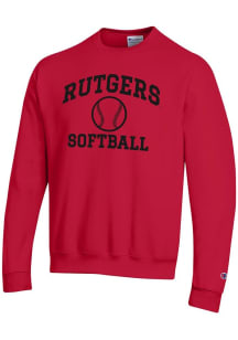 Mens Rutgers Scarlet Knights Red Champion Softball Powerblend Crew Sweatshirt