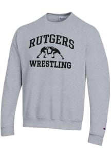 Mens Rutgers Scarlet Knights Grey Champion Wrestling Powerblend Crew Sweatshirt