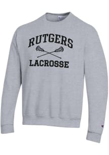 Mens Rutgers Scarlet Knights Grey Champion Lacrosse Powerblend Crew Sweatshirt