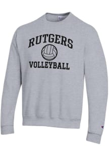 Mens Rutgers Scarlet Knights Grey Champion Volleyball Powerblend Crew Sweatshirt