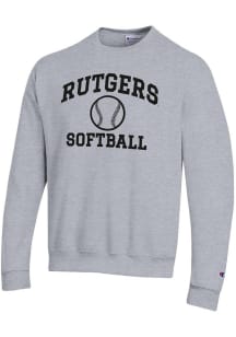 Mens Rutgers Scarlet Knights Grey Champion Softball Powerblend Crew Sweatshirt