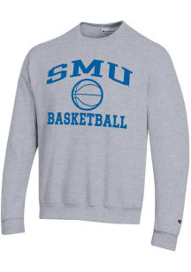 Champion SMU Mustangs Mens Grey Basketball Powerblend Long Sleeve Crew Sweatshirt