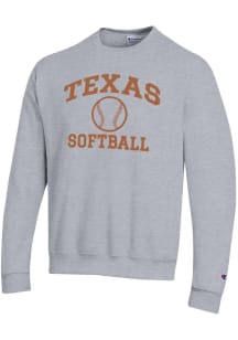 Champion Texas Longhorns Mens Grey Softball Powerblend Long Sleeve Crew Sweatshirt