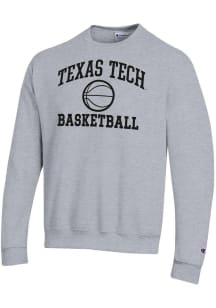 Champion Texas Tech Red Raiders Mens Grey Basketball Powerblend Long Sleeve Crew Sweatshirt