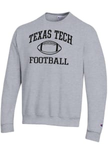 Champion Texas Tech Red Raiders Mens Grey Football Powerblend Long Sleeve Crew Sweatshirt