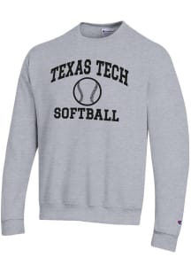 Champion Texas Tech Red Raiders Mens Grey Softball Powerblend Long Sleeve Crew Sweatshirt