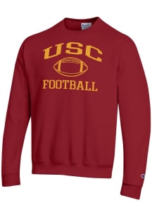 Mens USC Trojans Cardinal Champion Football Powerblend Crew Sweatshirt