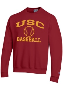 Mens USC Trojans Cardinal Champion Baseball Powerblend Crew Sweatshirt