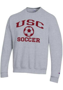 Mens USC Trojans Grey Champion Soccer Powerblend Crew Sweatshirt