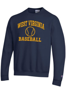 Champion West Virginia Mountaineers Mens Navy Blue Baseball Powerblend Long Sleeve Crew Sweatshi..