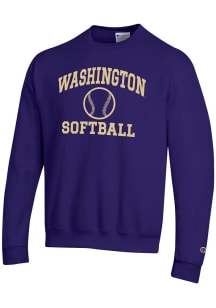 Mens Washington Huskies Purple Champion Softball Powerblend Crew Sweatshirt