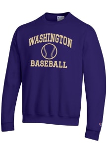 Mens Washington Huskies Purple Champion Baseball Powerblend Crew Sweatshirt