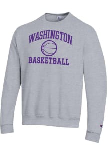 Mens Washington Huskies Grey Champion Basketball Powerblend Crew Sweatshirt