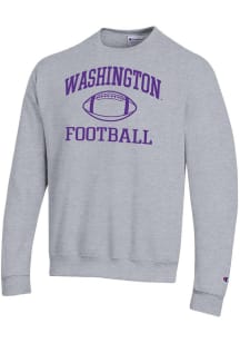 Mens Washington Huskies Grey Champion Football Powerblend Crew Sweatshirt