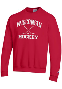 Mens Wisconsin Badgers Red Champion Hockey Powerblend Crew Sweatshirt