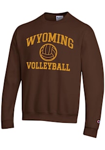 Champion Wyoming Cowboys Mens Brown Volleyball Powerblend Long Sleeve Crew Sweatshirt