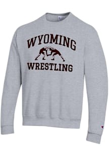 Champion Wyoming Cowboys Mens Grey Wrestling Powerblend Long Sleeve Crew Sweatshirt
