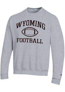Champion Wyoming Cowboys Mens Grey Football Football Powerblend Long Sleeve Crew Sweatshirt