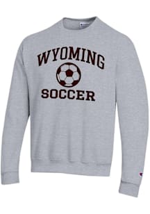 Champion Wyoming Cowboys Mens Grey Soccer Powerblend Long Sleeve Crew Sweatshirt