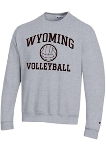 Champion Wyoming Cowboys Mens Grey Volleyball Powerblend Long Sleeve Crew Sweatshirt