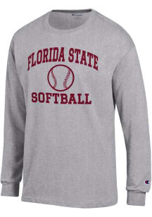 Champion Florida State Seminoles Grey Softball Jersey Long Sleeve T Shirt