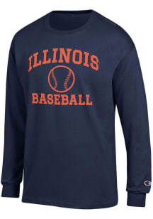 Mens Illinois Fighting Illini Navy Blue Champion Baseball Jersey Tee