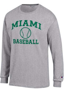 Champion Miami Hurricanes Grey Baseball Jersey Long Sleeve T Shirt