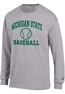 Mens Michigan State Spartans Grey Champion Baseball Jersey Tee