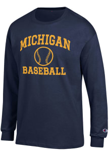 Champion Michigan Wolverines Navy Blue Baseball Jersey Long Sleeve T Shirt