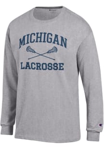 Mens Michigan Wolverines Grey Champion Lacrosse Jersey Tee