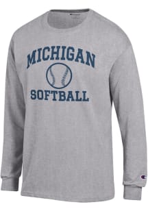 Mens Michigan Wolverines Grey Champion Softball Jersey Tee
