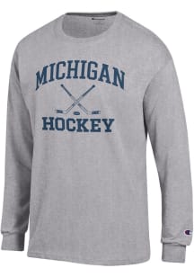 Mens Michigan Wolverines Grey Champion Hockey Jersey Tee