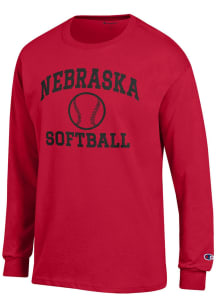 Mens Nebraska Cornhuskers Red Champion Softball Jersey Tee