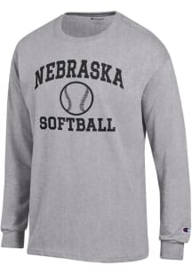 Mens Nebraska Cornhuskers Grey Champion Softball Jersey Tee