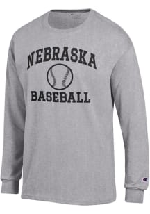 Mens Nebraska Cornhuskers Grey Champion Baseball Jersey Tee