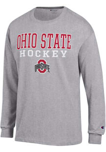 Mens Ohio State Buckeyes Grey Champion Hockey Jersey Design Tee