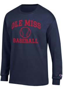 Champion Ole Miss Rebels Navy Blue Baseball Jersey Long Sleeve T Shirt