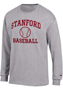 Champion Stanford Cardinal Grey Baseball Jersey Long Sleeve T Shirt