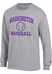 Mens Washington Huskies Grey Champion Baseball Jersey Tee