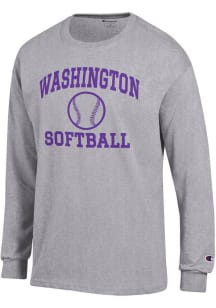 Mens Washington Huskies Grey Champion Softball Jersey Tee