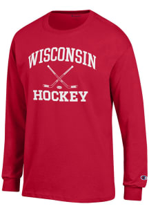 Mens Wisconsin Badgers Red Champion Hockey Jersey Tee