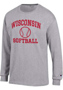 Mens Wisconsin Badgers Grey Champion Softball Jersey Tee