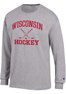 Mens Wisconsin Badgers Grey Champion Hockey Jersey Tee