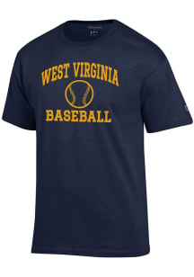 Champion West Virginia Mountaineers Navy Blue Baseball Jersey Short Sleeve T Shirt