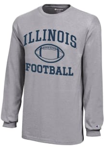 Youth Illinois Fighting Illini Grey Champion Football Core Long Sleeve T-Shirt