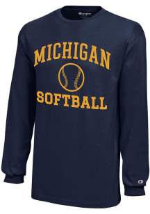 Youth Michigan Wolverines Navy Blue Champion Softball Core Long Sleeve T-Shirt