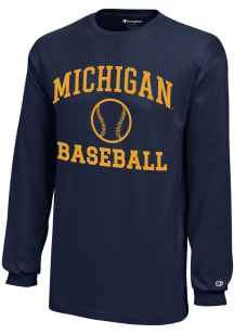 Youth Michigan Wolverines Navy Blue Champion Baseball Core Long Sleeve T-Shirt