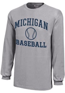 Youth Michigan Wolverines Grey Champion Baseball Core Long Sleeve T-Shirt