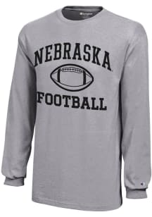 Youth Nebraska Cornhuskers Grey Champion Football Core Long Sleeve T-Shirt